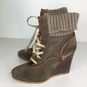 Chloe Suede Sock Heeled Wedge Ankle Boots Size 39